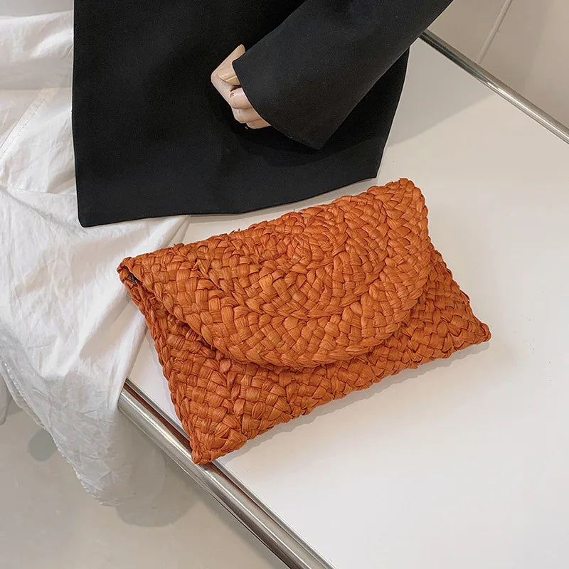 Handwoven Straw Envelope Clutch Bag