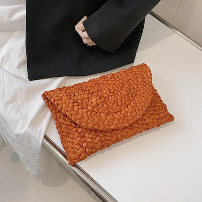 Handwoven Straw Envelope Clutch Bag