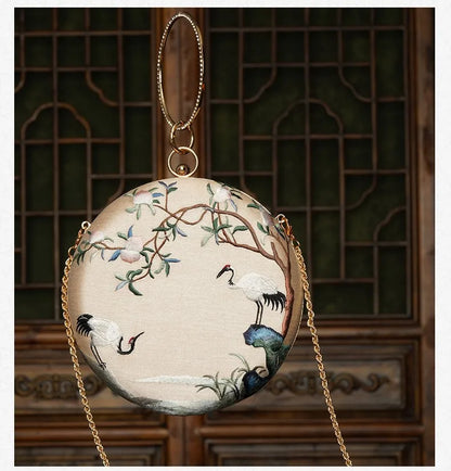 Embroidered Round Mini Bag - Classical Chinese Style