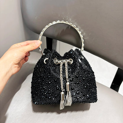 Rhinestone Evening Clutch Bag - Shimmer Handle Detail