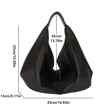 Soft Leather Hobo Tote - Black Travel Shopper