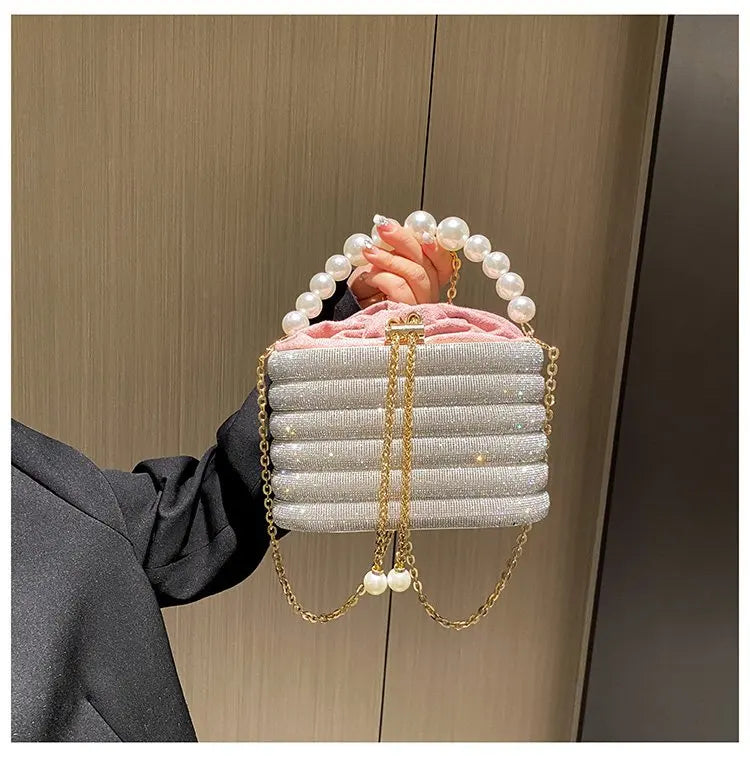 Pearl Evening Crossbody Bag - Metallic Diamond Accent