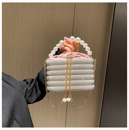 Pearl Evening Crossbody Bag - Metallic Diamond Accent