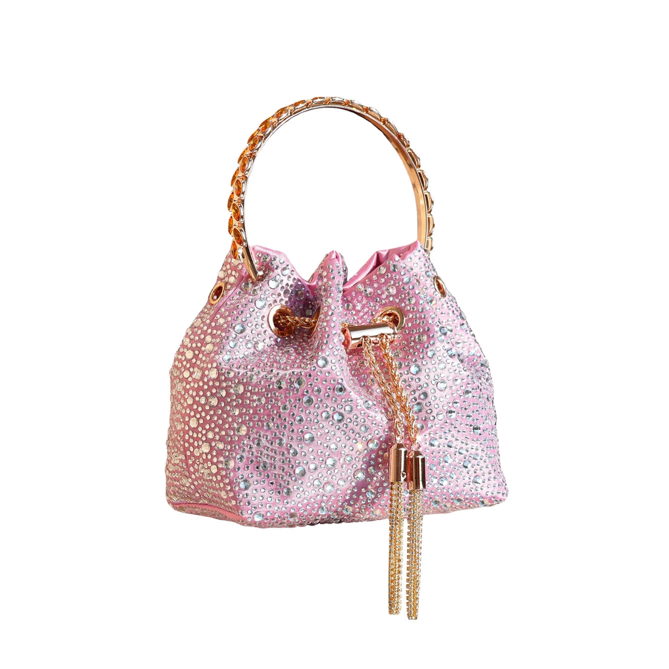 Rhinestone Evening Clutch Bag - Shimmer Handle Detail