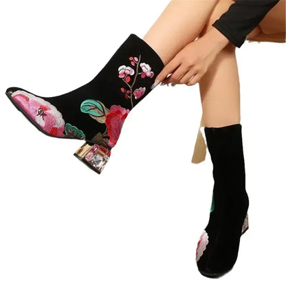 Embroidered Rhinestone Ankle Boots