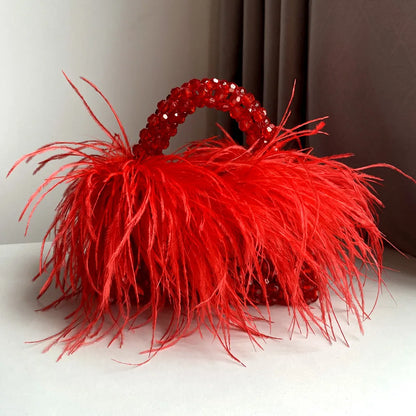 Pearl Bead Feather Box Bag - Handmade Party Piece