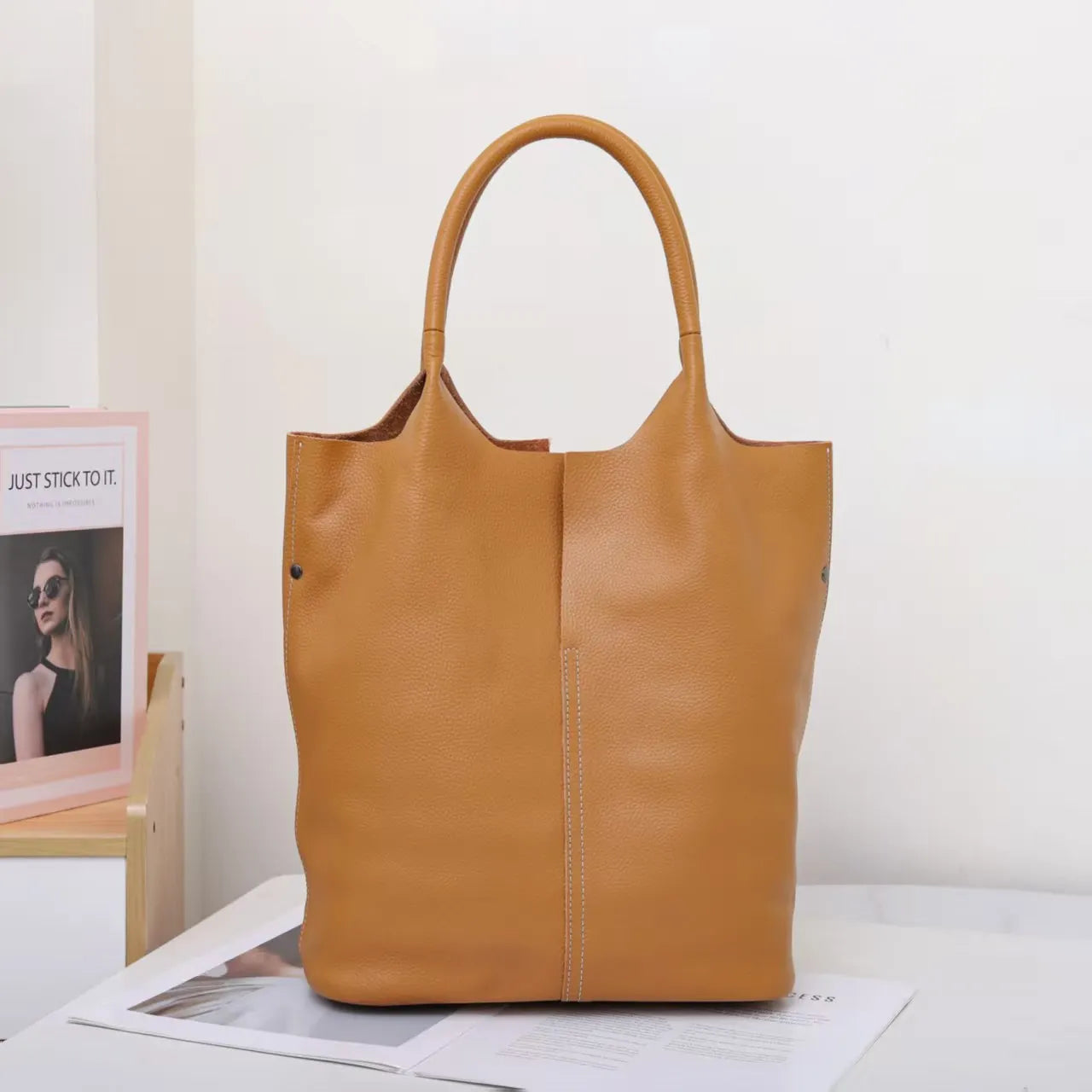 Soft Cowhide Bucket Tote Bag - Commuter Edition