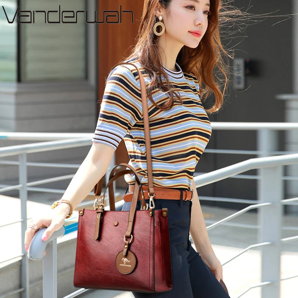 Vintage Three-Layer Leather Tote Bag - Everyday Carry