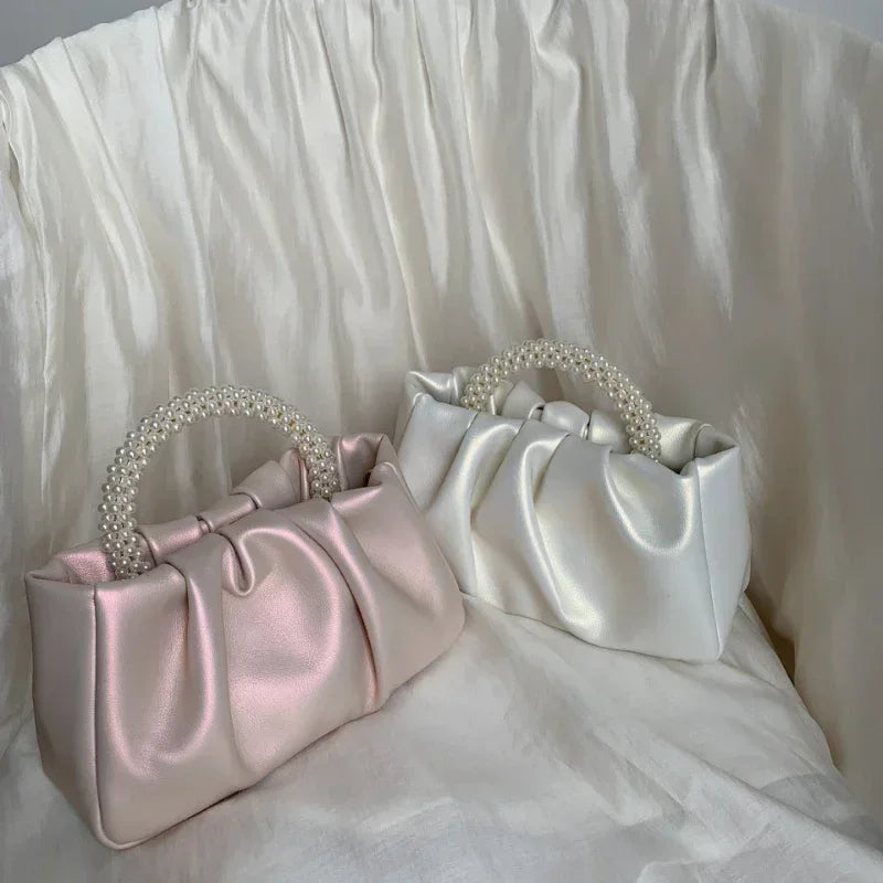 Luxury Pearl Handle Square Evening Clutch Bag