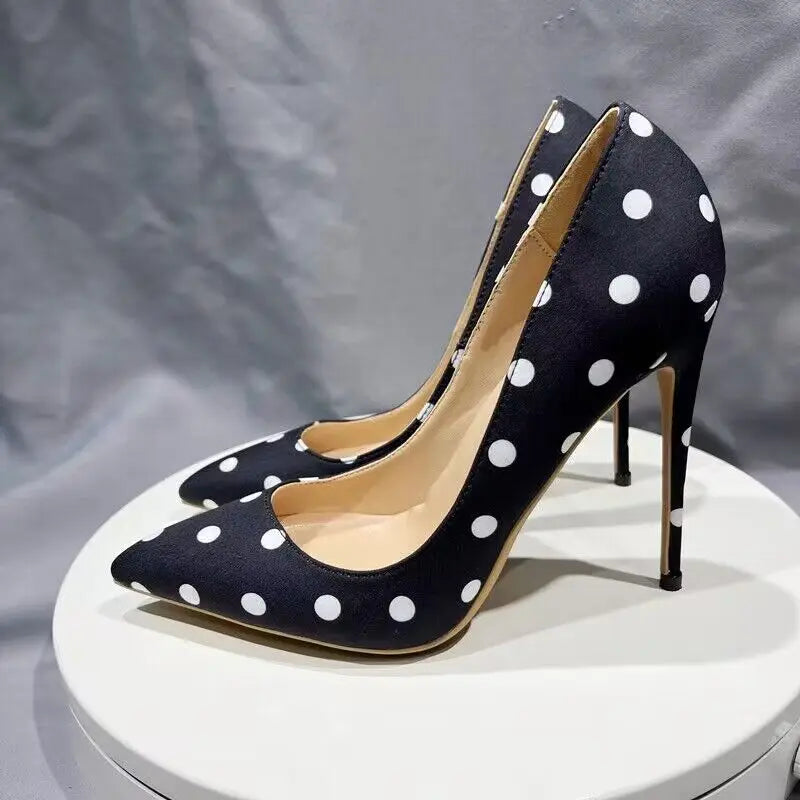 Polka Dot Satin Bow Stiletto Pumps