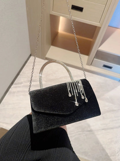 Vintage Velvet Flap Evening Bag - Tassel Chain Accent