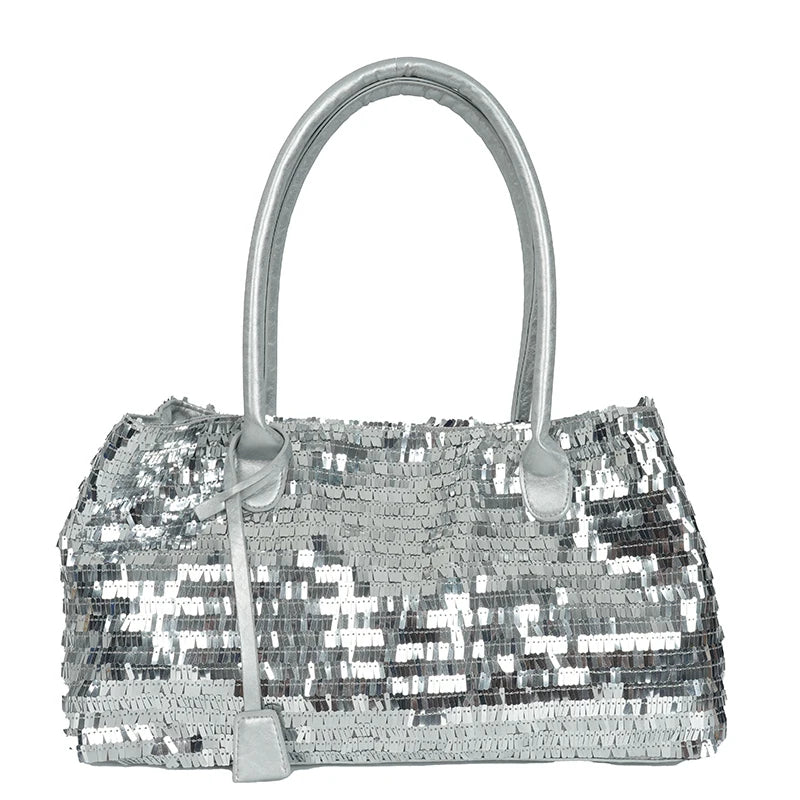 Sequined Underarm Evening Tote - Large Capacity