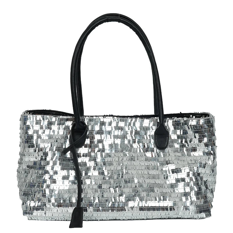 Sequined Underarm Evening Tote - Large Capacity