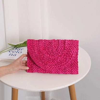 Handwoven Straw Envelope Clutch Bag