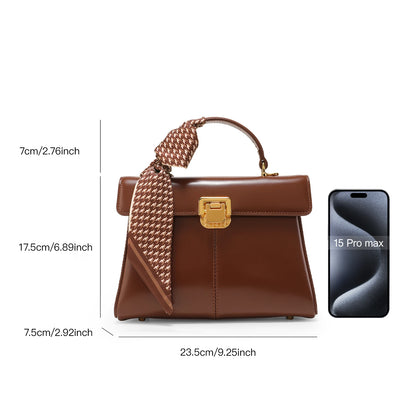 Leather Handbag with Scarf Accent - Commuter Classic