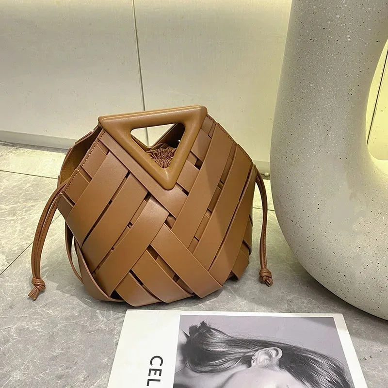 Woven Vegan Leather Tote Bag - Top Handle Crossbody