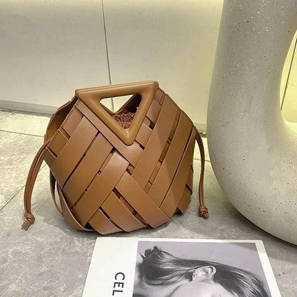 Woven Vegan Leather Tote Bag - Top Handle Crossbody