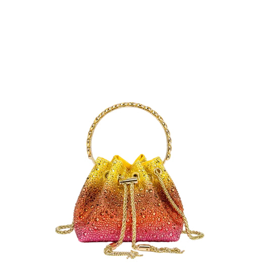 Rhinestone Evening Clutch Bag - Shimmer Handle Detail