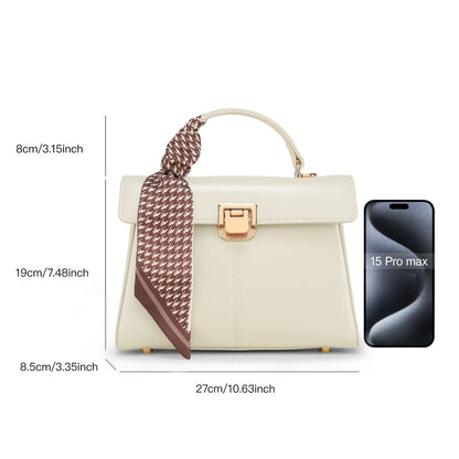 Leather Handbag with Scarf Accent - Commuter Classic