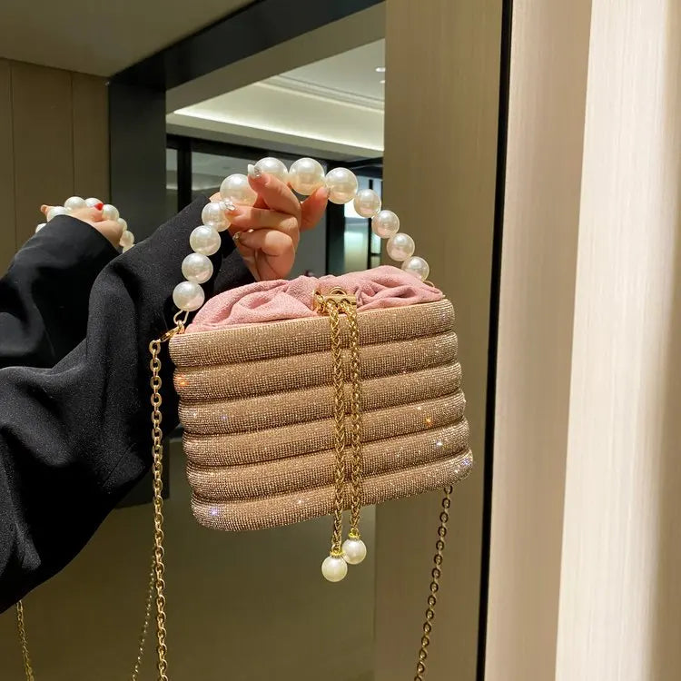Pearl Evening Crossbody Bag - Metallic Diamond Accent