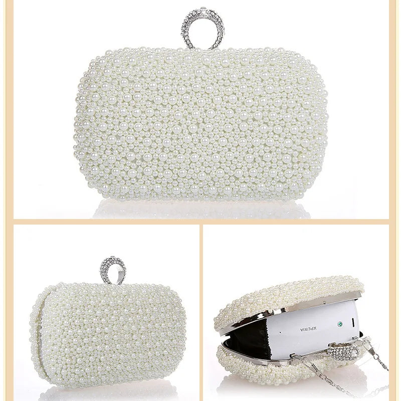 Pearl Ring Beaded Bridal Evening Clutch