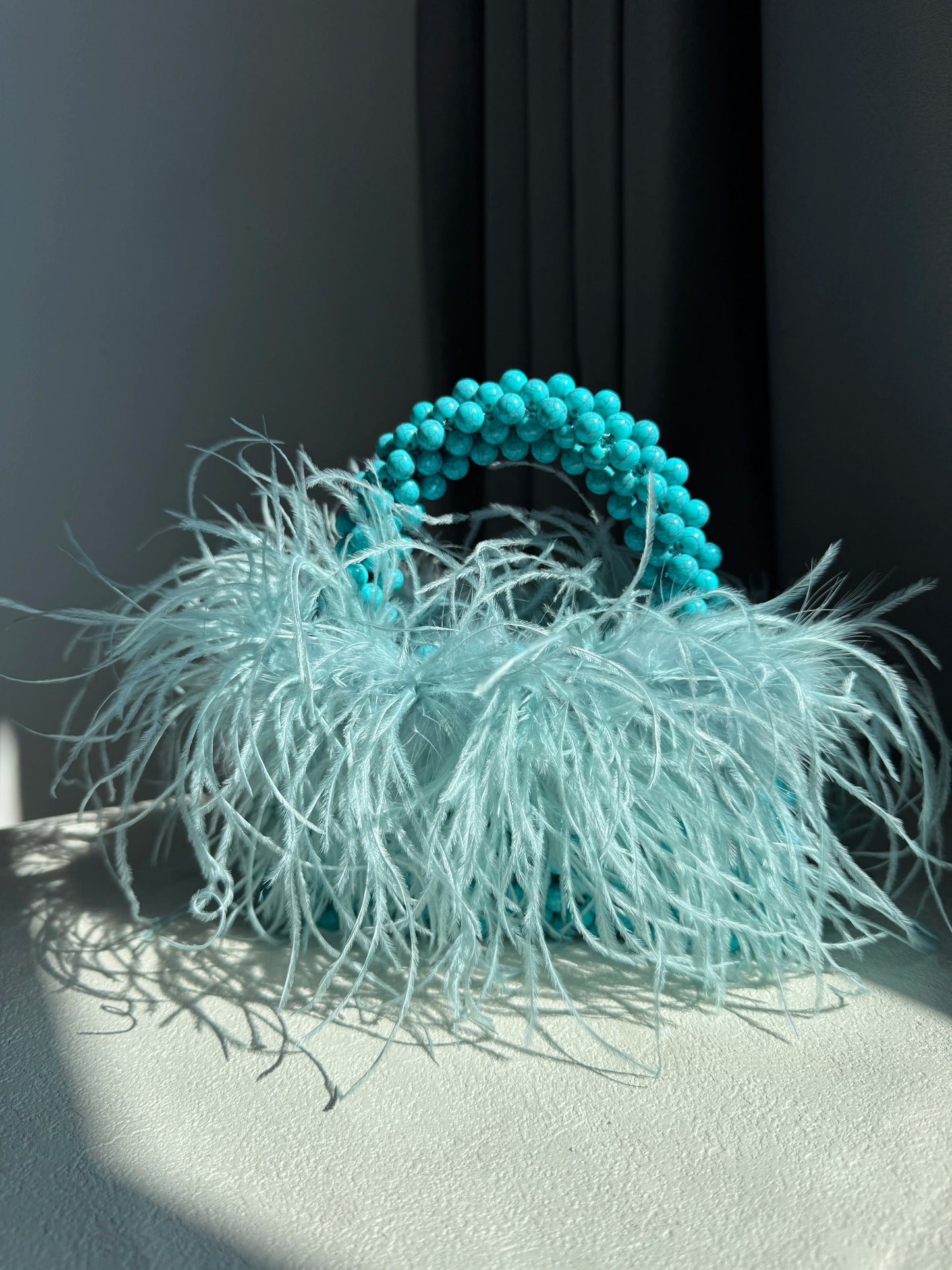 Pearl Bead Feather Box Bag - Handmade Party Piece