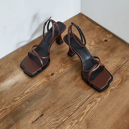 Square Toe Narrow Band Heel Sandals