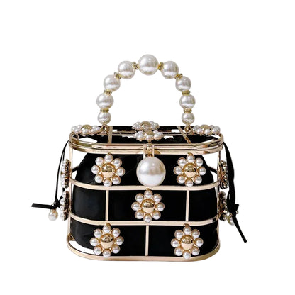 Pearl Evening Crossbody Bag - Metallic Diamond Accent