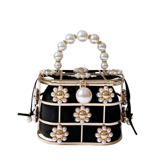 Pearl Evening Crossbody Bag - Metallic Diamond Accent