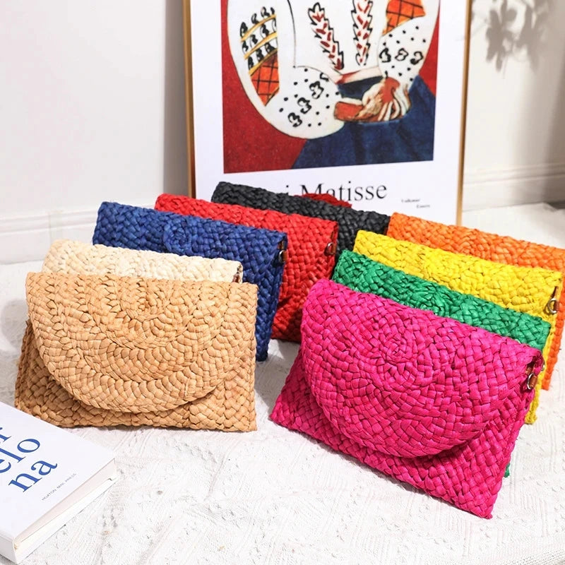 Handwoven Straw Envelope Clutch Bag