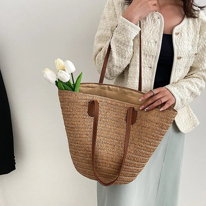 Straw Woven Beach Shopper Tote - Summer Carryall