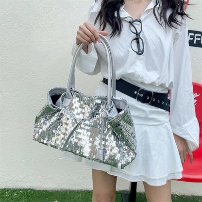 Sequined Underarm Evening Tote - Large Capacity