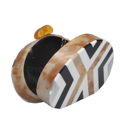 Oval Pearl Box Clutch Bag - Patchwork Chain Design