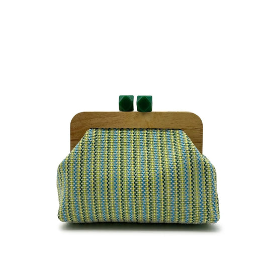 Striped Woven Shell Clutch Bag