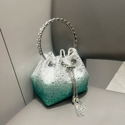 Rhinestone Evening Clutch Bag - Shimmer Handle Detail