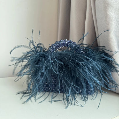 Pearl Bead Feather Box Bag - Handmade Party Piece