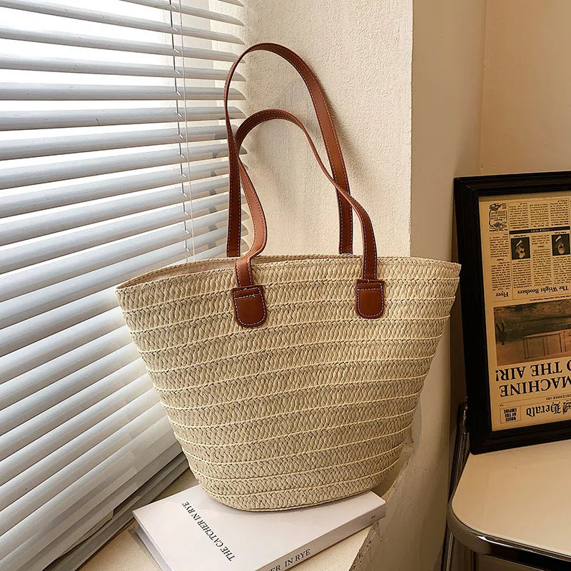 Straw Woven Beach Shopper Tote - Summer Carryall