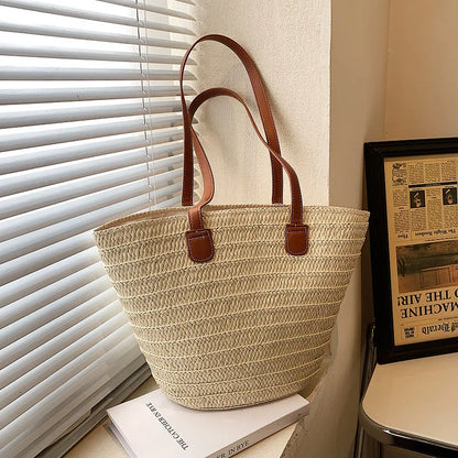 Straw Woven Beach Shopper Tote - Summer Carryall