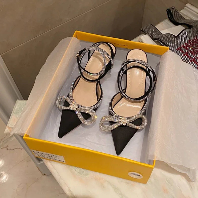 Crystal Butterfly Knot Pointed Toe Pumps