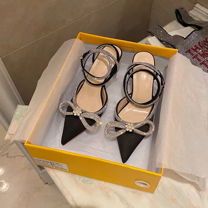 Crystal Butterfly Knot Pointed Toe Pumps