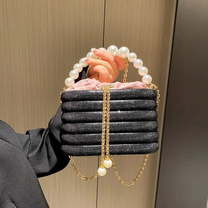 Pearl Evening Crossbody Bag - Metallic Diamond Accent