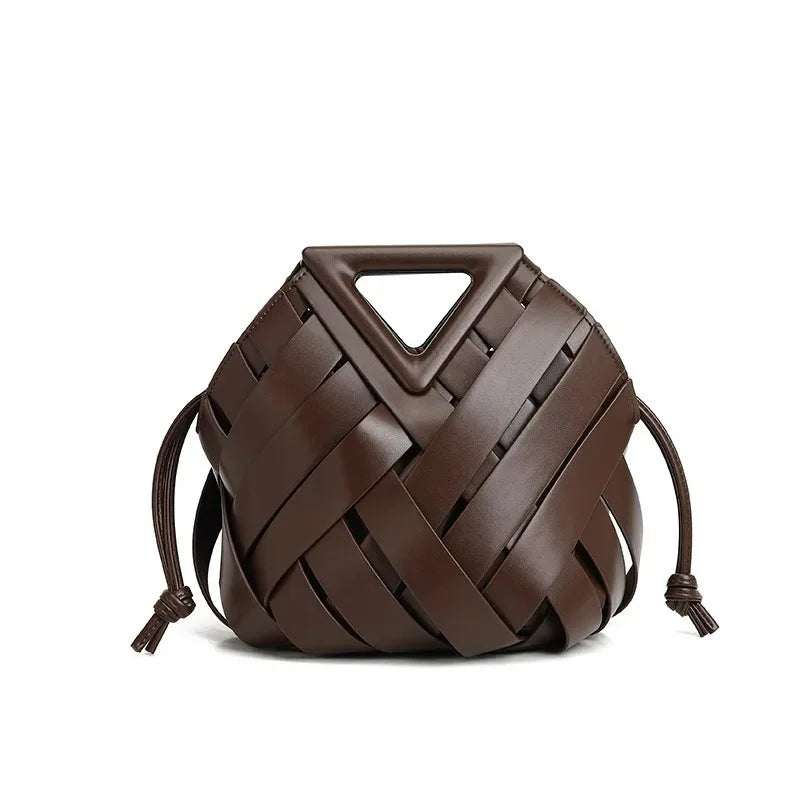 Woven Vegan Leather Tote Bag - Top Handle Crossbody