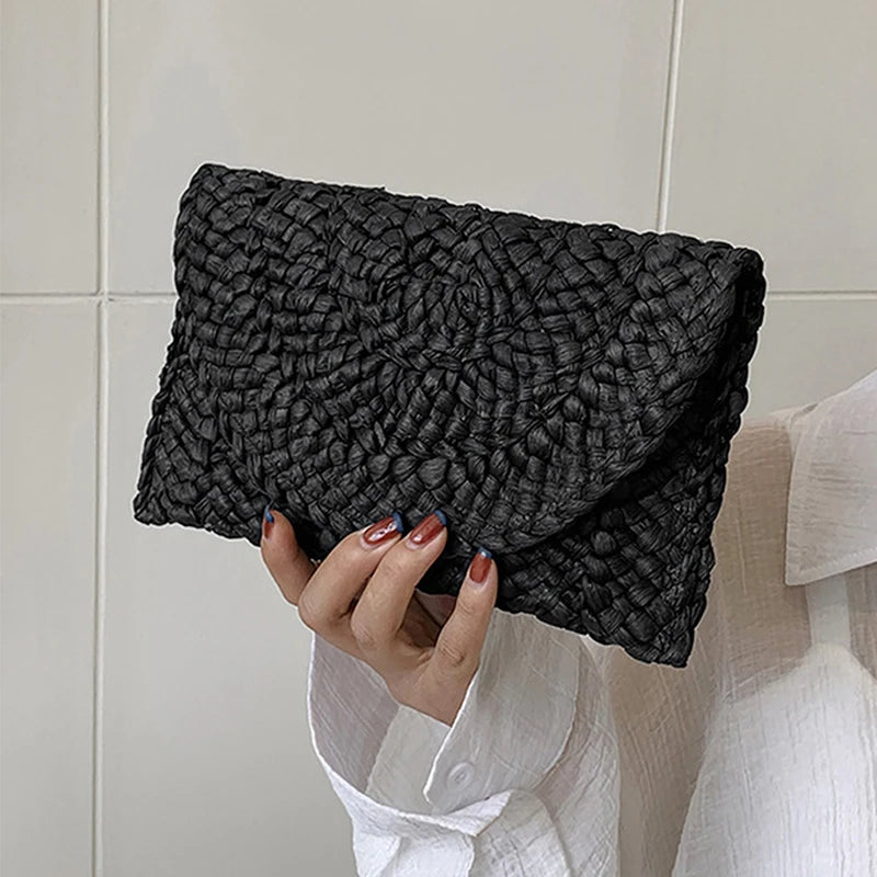 Handwoven Straw Envelope Clutch Bag