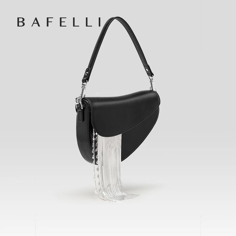 Tassel Saddle Crossbody Bag - Genuine Leather