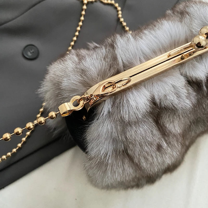 Soft Plush Fox Fur Evening Bag - Winter Party Style