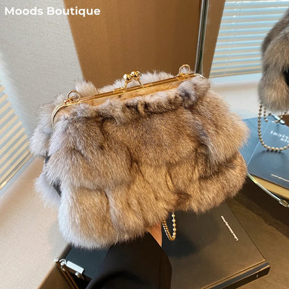 Soft Plush Fox Fur Evening Bag - Winter Party Style