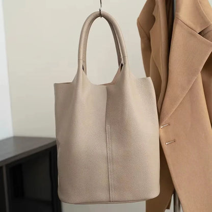 Soft Cowhide Bucket Tote Bag - Commuter Edition