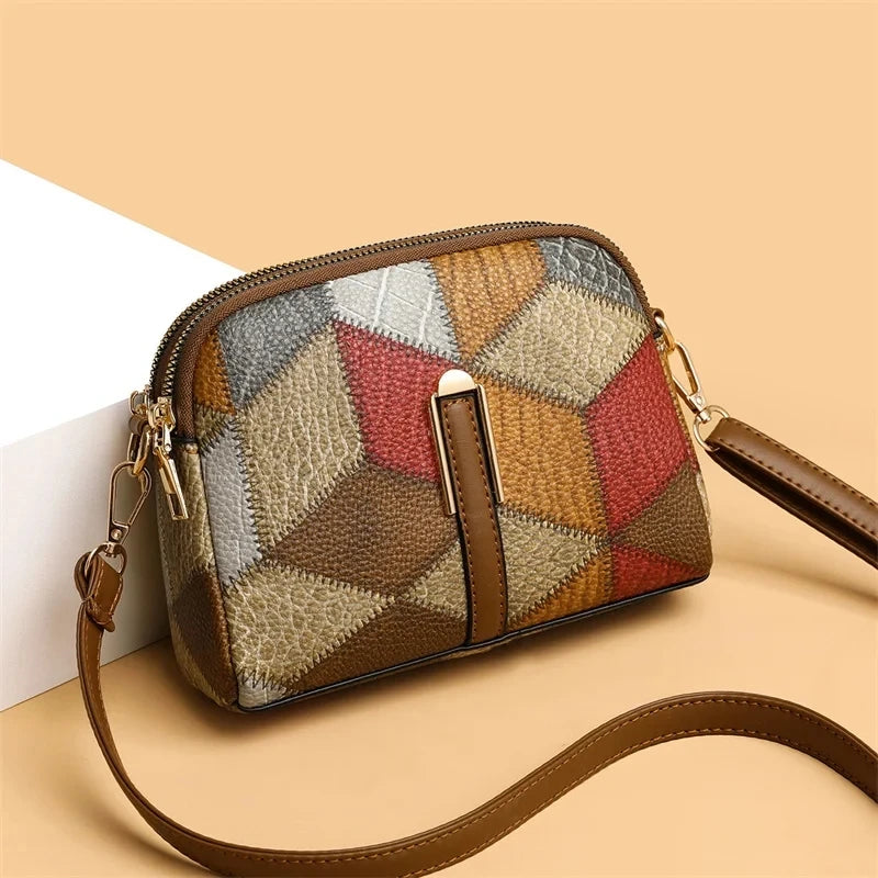 Patchwork Messenger Tote Bag - Plaid Shoulder Style