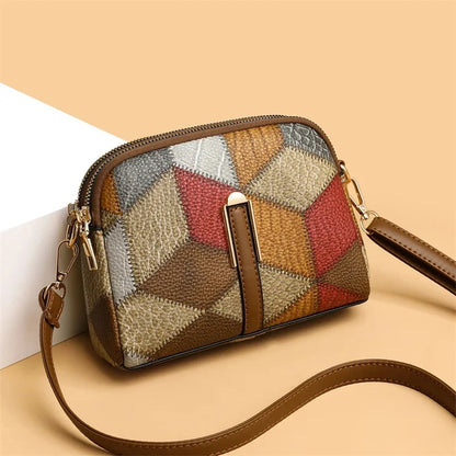 Patchwork Messenger Tote Bag - Plaid Shoulder Style