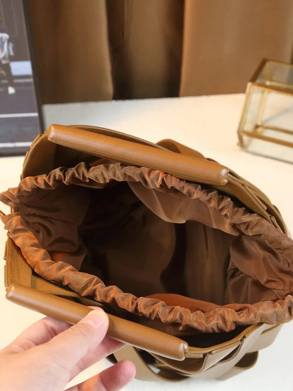 Woven Vegan Leather Tote Bag - Top Handle Crossbody